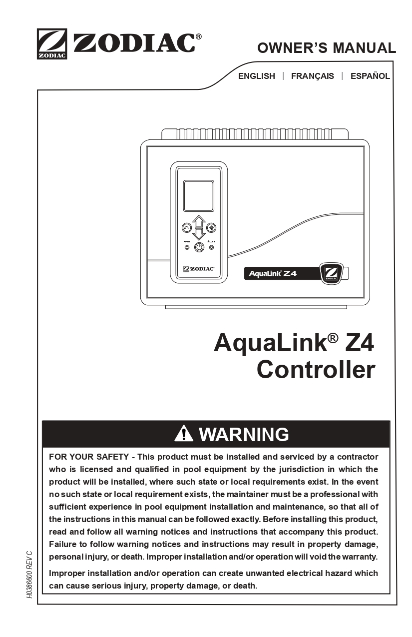 AquaLink® Z4 Pool & Spa Automation System Manual | Zodiac | Pool