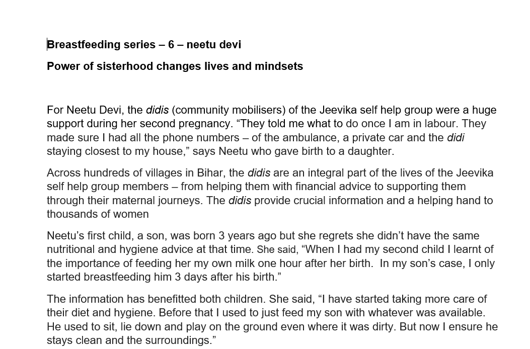 Breastfeeding Case Study Writen Story of Neetu Devi